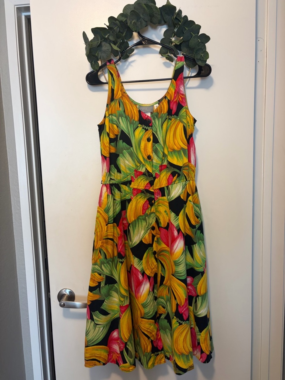 Carol Anderson Tropical Print Button-Front Sundress in Yellow & Green